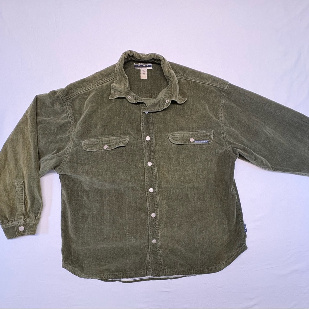 Vintage OP Olive Green Casual Snap Down Long Sleeve Size Large